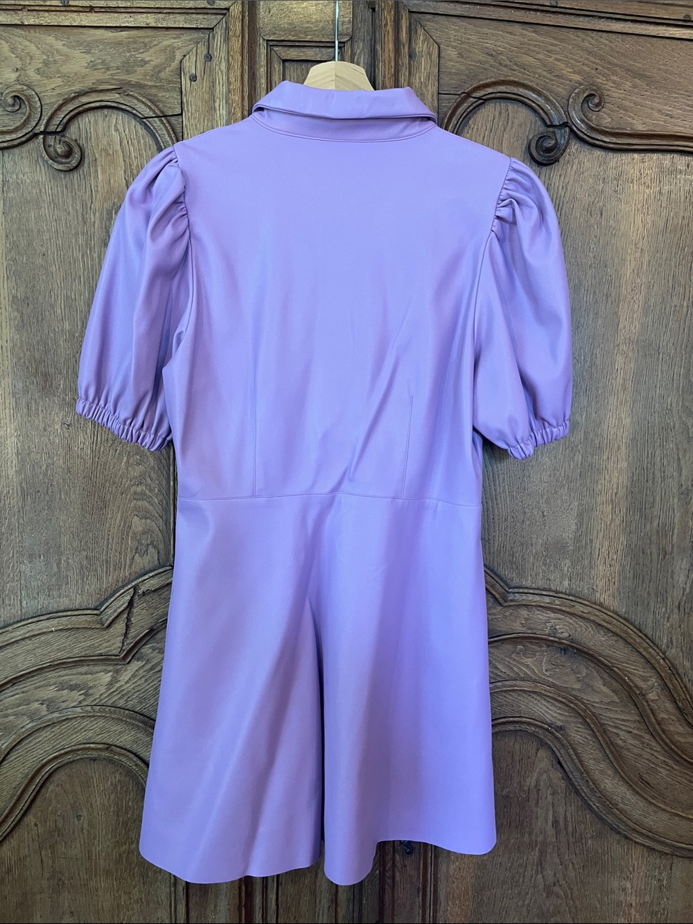 Zara Faux Leather Lilac Puff Sleeve Mauve Mini Dress - Picture 5 of 8